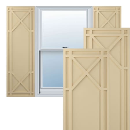 True Fit PVC Bungalow Fixed Mount Shutters, Natural Twine, 18W X 75H